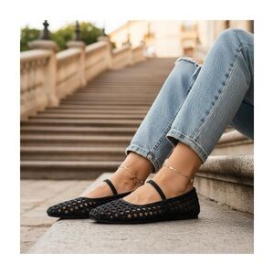 NEW CUSHIONAIRE WEAVY SQUARE TOE WOVEN MARYJANE FLATS IN BLACK 9